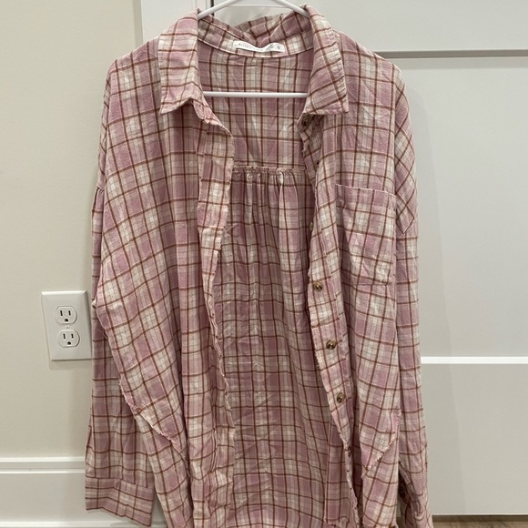 NWT Altar'd State Pink Plaid Button-Up Top - Picture 2 of 6